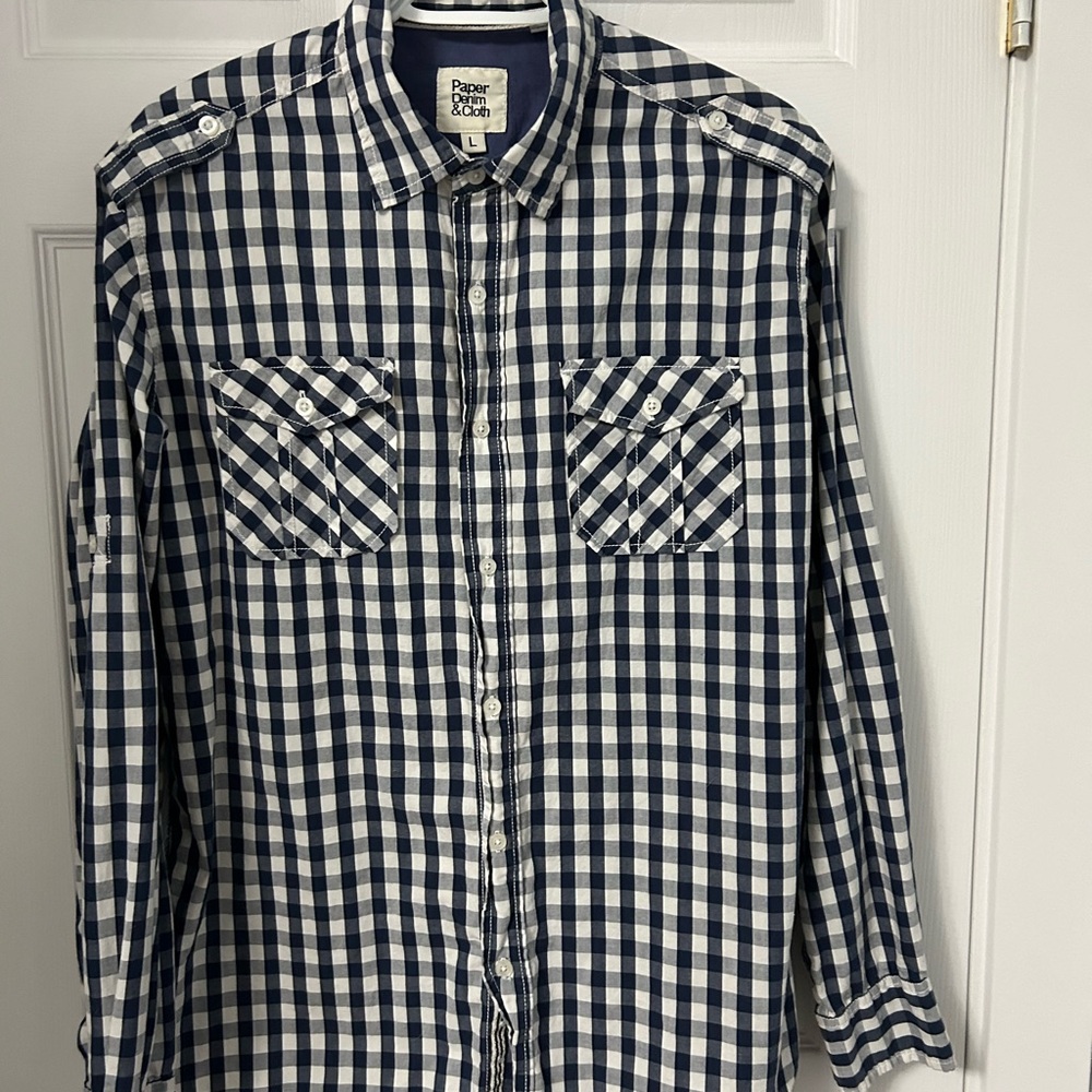 Paper Denim & Cloth Men's Navy Checkered Shirt